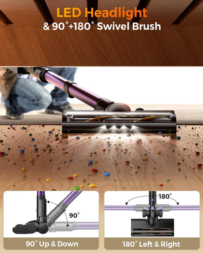 Skiennix Cordless Vacuum Cleaner - 580W Powerful Suction, 65 Min Runtime, Lightweight Stick for Pet Hair & Hard Floors