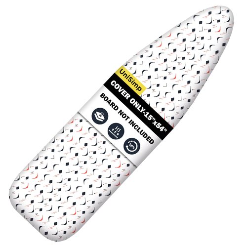 UniSimp Ironing Board Cover and Pad 15"x54" Extra Thick Natural Cotton, Scorch and Stain Resistant Padding, Standard Size Iron Board Cover with Fasteners Heavy Duty Elastic Edge, Heatproof Boomerang