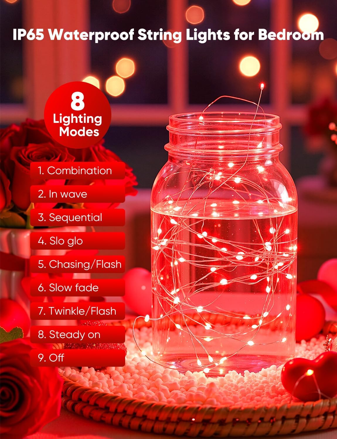 Minetom 12 Pack Red Christmas Lights - 7ft Battery Operated Fairy Lights | 20 LED Waterproof Twinkle Lights for Valentine's Day Decor