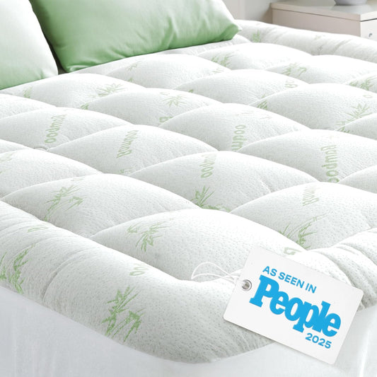 Skiennix Ultra Soft King Size Mattress Topper - Bamboo Viscose Pillow Top for Full Body Support - Naturally Cooling, Green