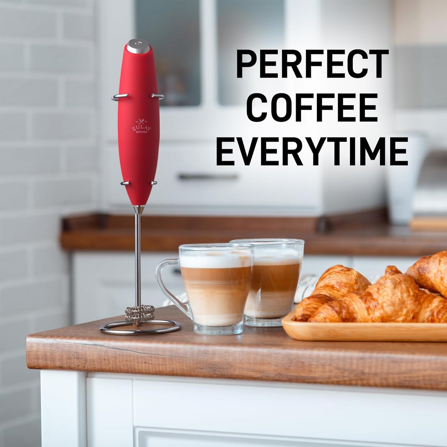 Zulay Kitchen Whisk Milk Frother - Powerful Handheld Foam Maker for Coffee & Lattes | Includes 4 Duracell Batteries