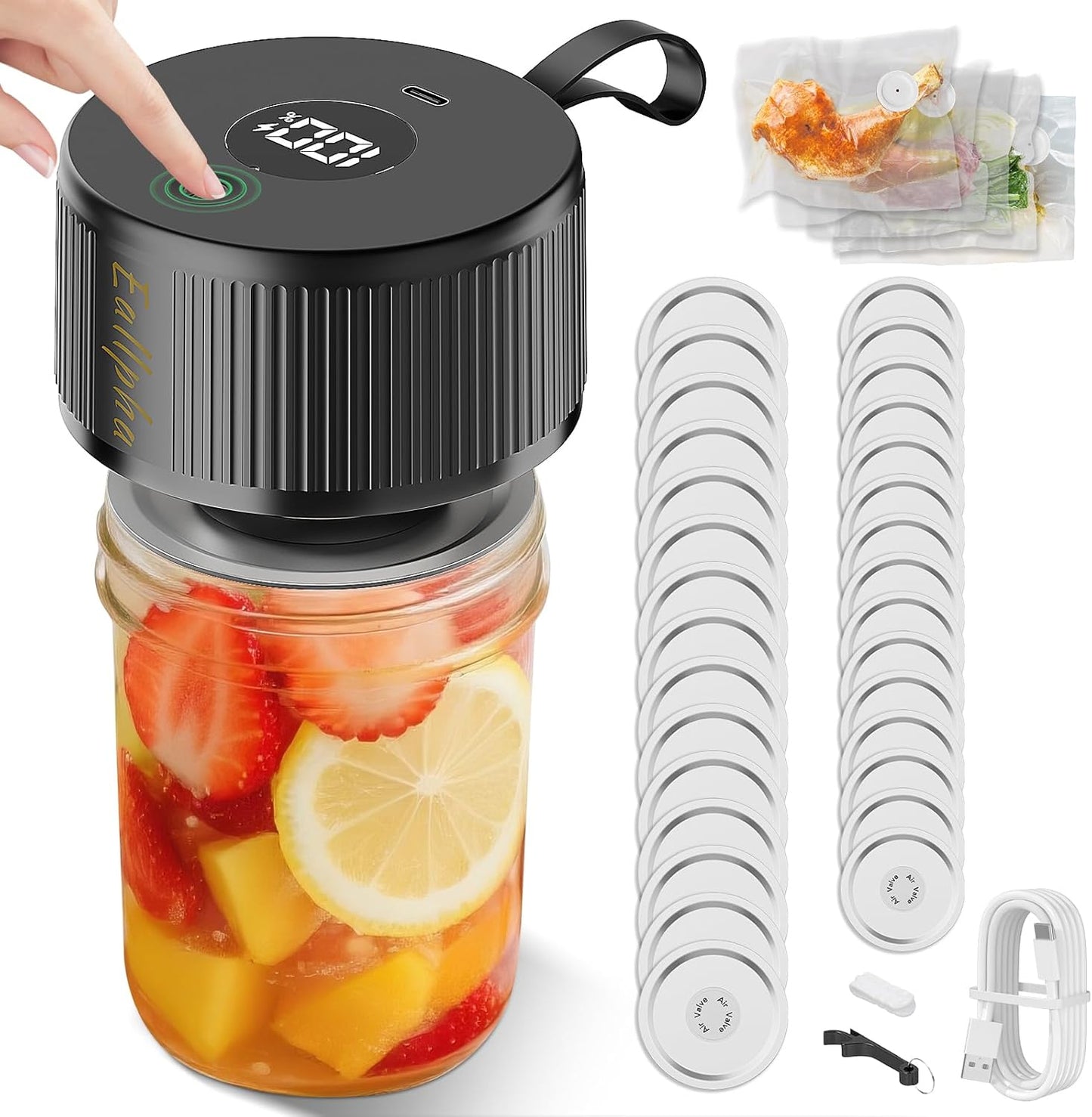 Skiennix Electric Mason Jar Vacuum Sealer - 3-in-1 Handheld Food Storage Solution for Jars & Bags