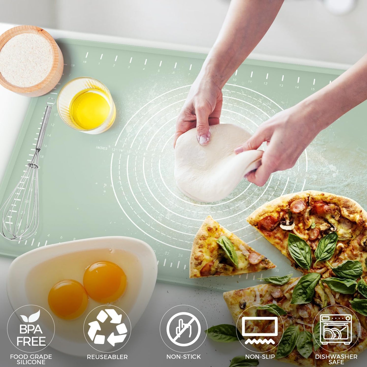 Skiennix Silicone Baking Mat - Extra Thick Non-Stick Dough Rolling Mat with Measurements | 32" x 24" Size