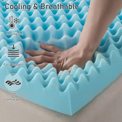 WhatsBedding Memory Foam Mattress Topper, Soft Egg Crate Mattress Topper with Breathable Cover for Back Pain Relief, CertiPUR-US Certified