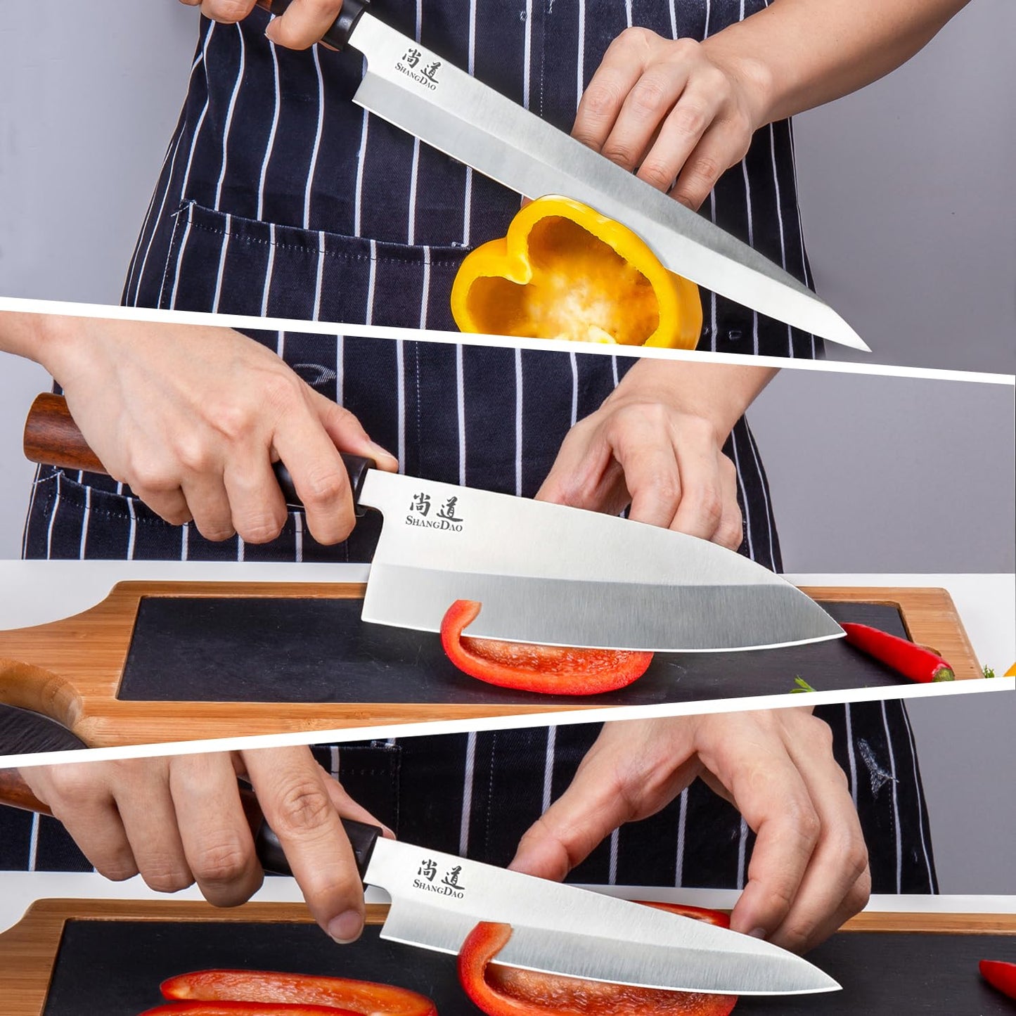 SHANGDAO Japanese Kitchen Knife Set, 3 Piece Sushi Chef Knife, 10”Yanagiba-7”Deba-5”Utility Kitchen Knife Cooking Knives, Premium German Stainless Steel & Traditional Wooden Handle, Gift Box