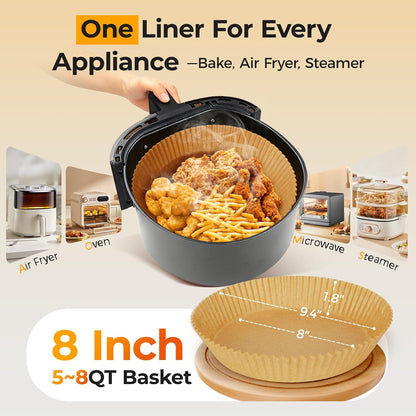 Vailnd Air Fryer Liners - 200 Pcs Non-Stick 8" Round Parchment Paper for 5-8 Qt Air Fryers & Baking