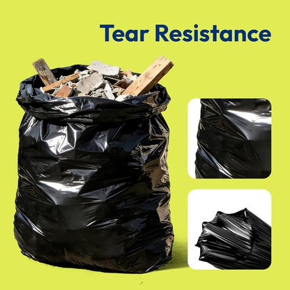 Heavy Duty Contractor Trash Bags - 33 Gallon, 1.0 Mil, Leakproof Black Garbage Bags for Construction & Yard Debris