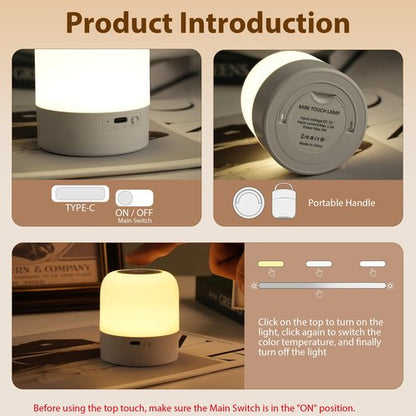 FNMYCO Portable Baby Night Light,3 Colours Egg Light for Nursery,Rechargeable Night Light for Kids,Small Cordless Table&Bedside Lamp,Eye Caring Dimmable LED Touch Lamp for Toddler,Girl,Boy,Nursing