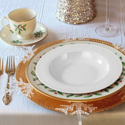 Artena Pasta Bowls Set of 4 - Elegant White Porcelain Wide Rim Soup & Salad Bowls | Microwave & Dishwasher Safe