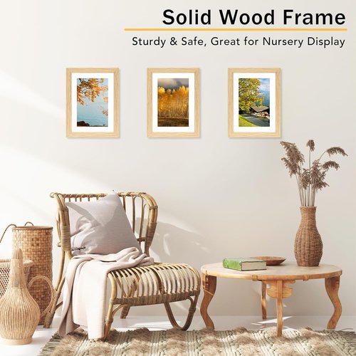 JCJMY 5x7 Solid Wood Picture Frame Set - Display 4x6 with Mat or 5x7 Without Mat, Natural Finish, 2 Pack