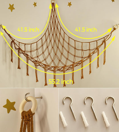 Mirolam Stuffed Animal Hammock - Large Plush Toy Storage Organizer for Bedroom & Nursery Decor - Caramel