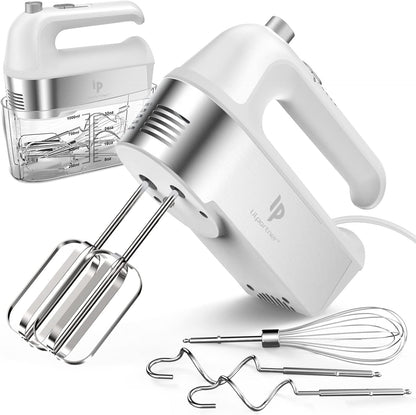 Skiennix Electric Hand Mixer - 450W Kitchen Mixer with Turbo Boost, 5 Speeds & Stainless Steel Accessories - White