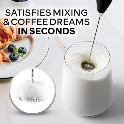 Zulay Kitchen Milk Frother Wand - Ultra-Fast Handheld Electric Whisk for Coffee, Lattes & More - Black