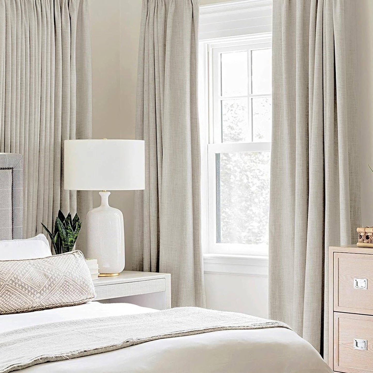 MIULEE Linen Curtains - 100% Blackout Thermal Insulated Drapes | Cobblestone, 52 x 54 Inch (2 Panels)