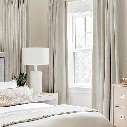 MIULEE Linen Curtains - 100% Blackout Thermal Insulated Drapes | Cobblestone, 52 x 54 Inch (2 Panels)