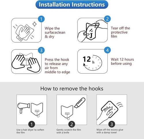 Heavy Duty Adhesive Hooks 18 Pack - 15 lbs Capacity | No Drill Plastic Hangers for Bathroom & Kitchen