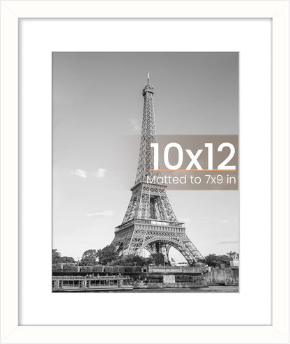 Upsimples 10x12 Picture Frame - Versatile Wall Hanging for 7x9 Photos with Mat or 10x12 Without - White, 1 Pack
