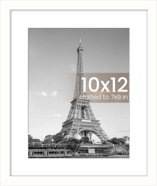 Upsimples 10x12 Picture Frame - Versatile Wall Hanging for 7x9 Photos with Mat or 10x12 Without - White, 1 Pack