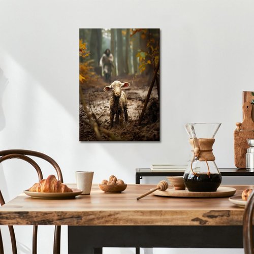 Framed Jesus and Lamb Canvas Wall Art - Christian Decor for Living Room, Bedroom & Prayer Room