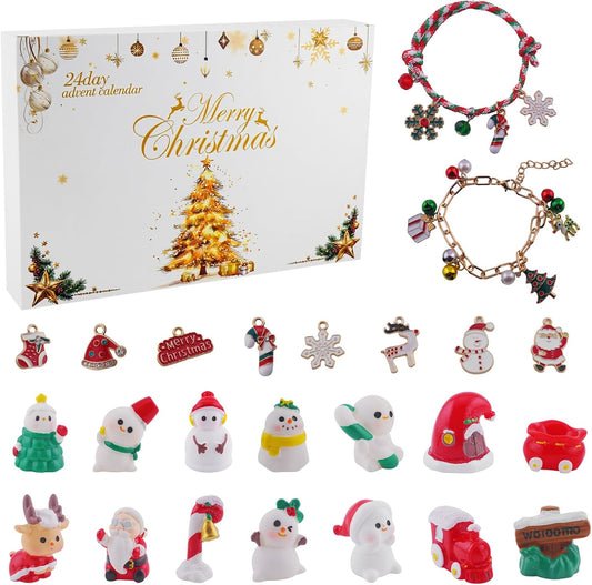Skiennix Christmas Advent Calendar Bracelets - 24 Days Countdown with 14 Collectible & 10 DIY Jewelry Kits for Teens & Adults