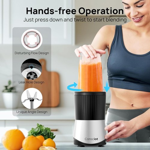 Consciot CB08 11-Piece Blender - Perfect for Shakes, Smoothies & Baby Food | 900 Peak Watts, 3 To-Go Cups