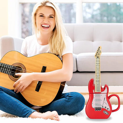 Electric Guitar Shaped Ceramic Mug, 15 oz Red – Novelty Music Drinkware for Musicians