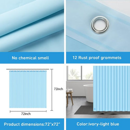 EHZNZIE Shower Curtain Liner Light Weight PEVA, Shower Liner 72x72 Inches, Waterproof, No Chemical Smell with 12 Rust Proof Metal Grommets for Bathroom Shower Curtain, Light Blue