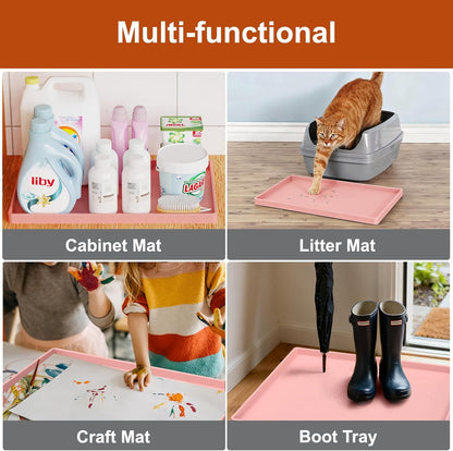 Skiennix Extra Thick Silicone Dog & Cat Feeding Mat - Waterproof, Non-Slip, 19” x 12”, Pink