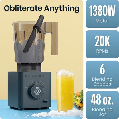 Chefman Obliterator 48 oz Countertop Blender - 1380W Power for Smoothies, Ice & Frozen Fruit