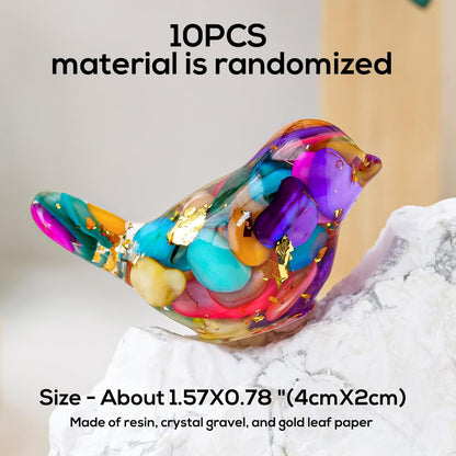 Skiennix Crystal Bird Figurines - Unique Resin Animal Statues for Home Decor | 10PCS Set