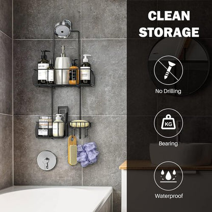 Epicano Shower Caddy - Rustproof Hanging Design with Hooks for Towels & Sponges | Matte Black Finish