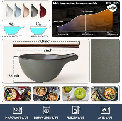 Artena Ramen Bowl Set - 42oz Ceramic Noodle Bowl with Chopsticks | Dishwasher & Microwave Safe, Gourd Design