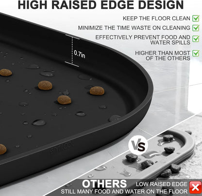 Skiennix Small Silicone Pet Food Mat - Waterproof Raised Edge for Dog & Cat Bowls | 12 x 12 x 0.7 Black