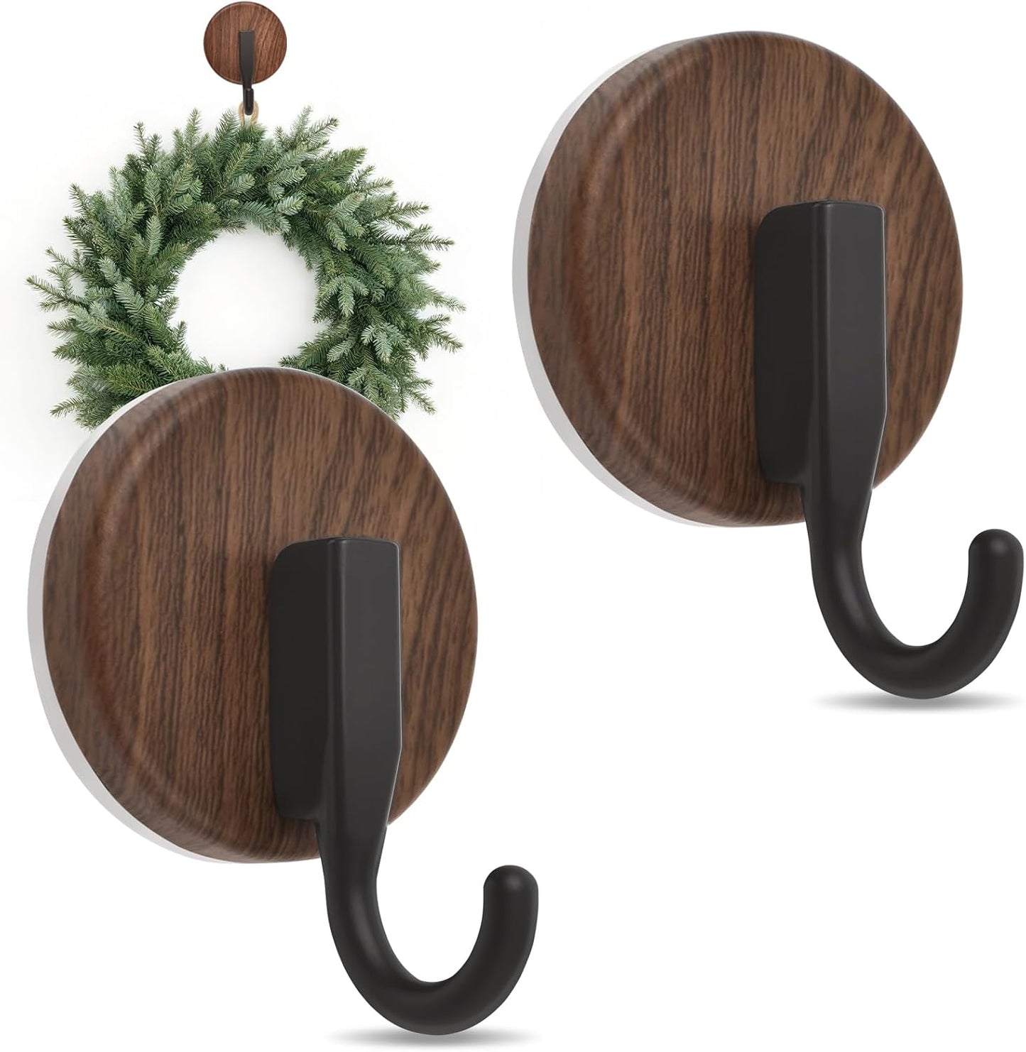 Upgraded Wreath Hanger by [Brand Name] - Suction Cup Hook for Doors & Windows | 2 Pack, Walnut Finish