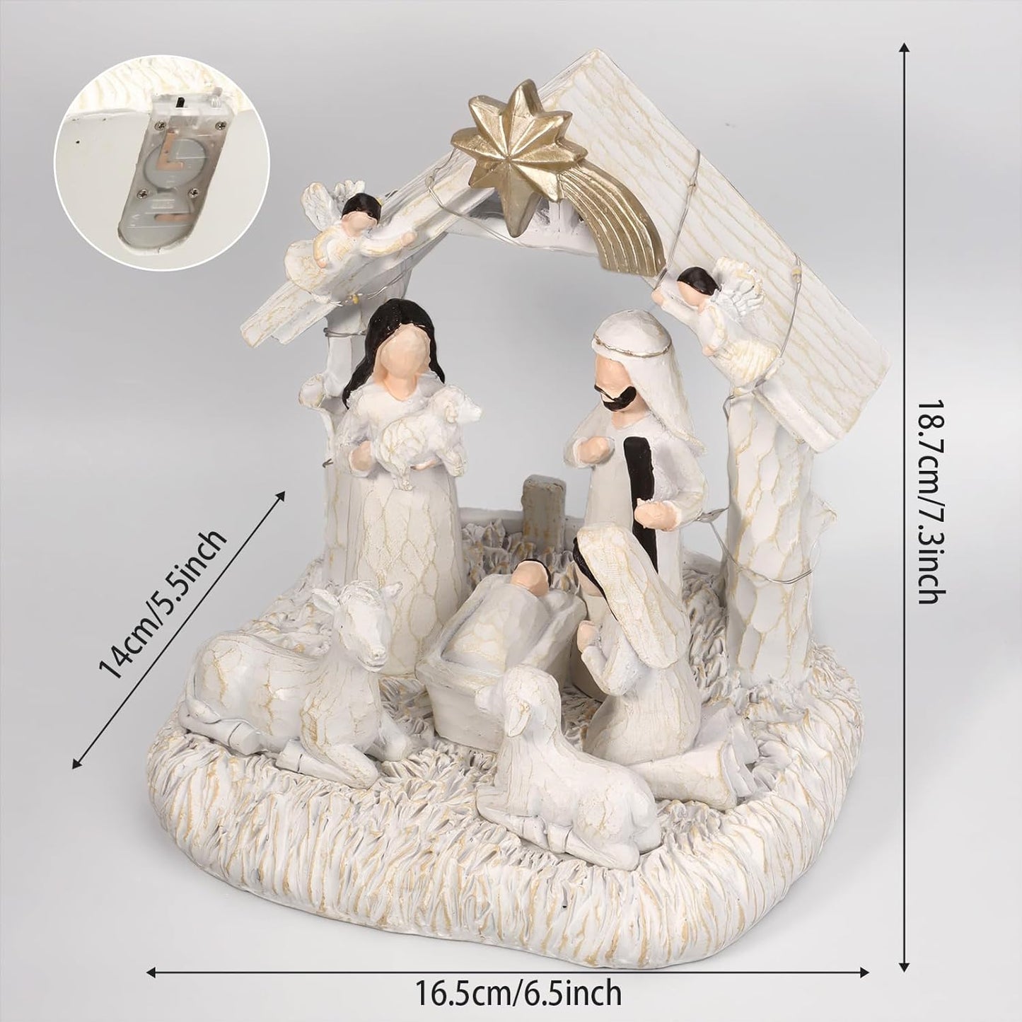Nativity Set with LED Lights - Christmas Nativity Scene & Manger for Festive Table Decoration