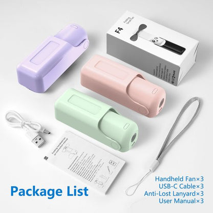 VanSmaGo 3 Pcs Portable Handheld Fans, 3 IN 1 USB-C Rechargeable [10H Working time] Mini Fan with 3 Speed, Flashlight, Lanyard, Folding Personal Fan, Gifts for Women Men Girls Kids, Purple&Pink&Green