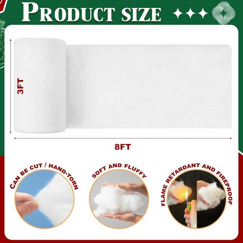 Christmas Fake Snow Blanket - 5 Pack Thick Fluffy 3x8 FT White Artificial Snow for Winter Decor