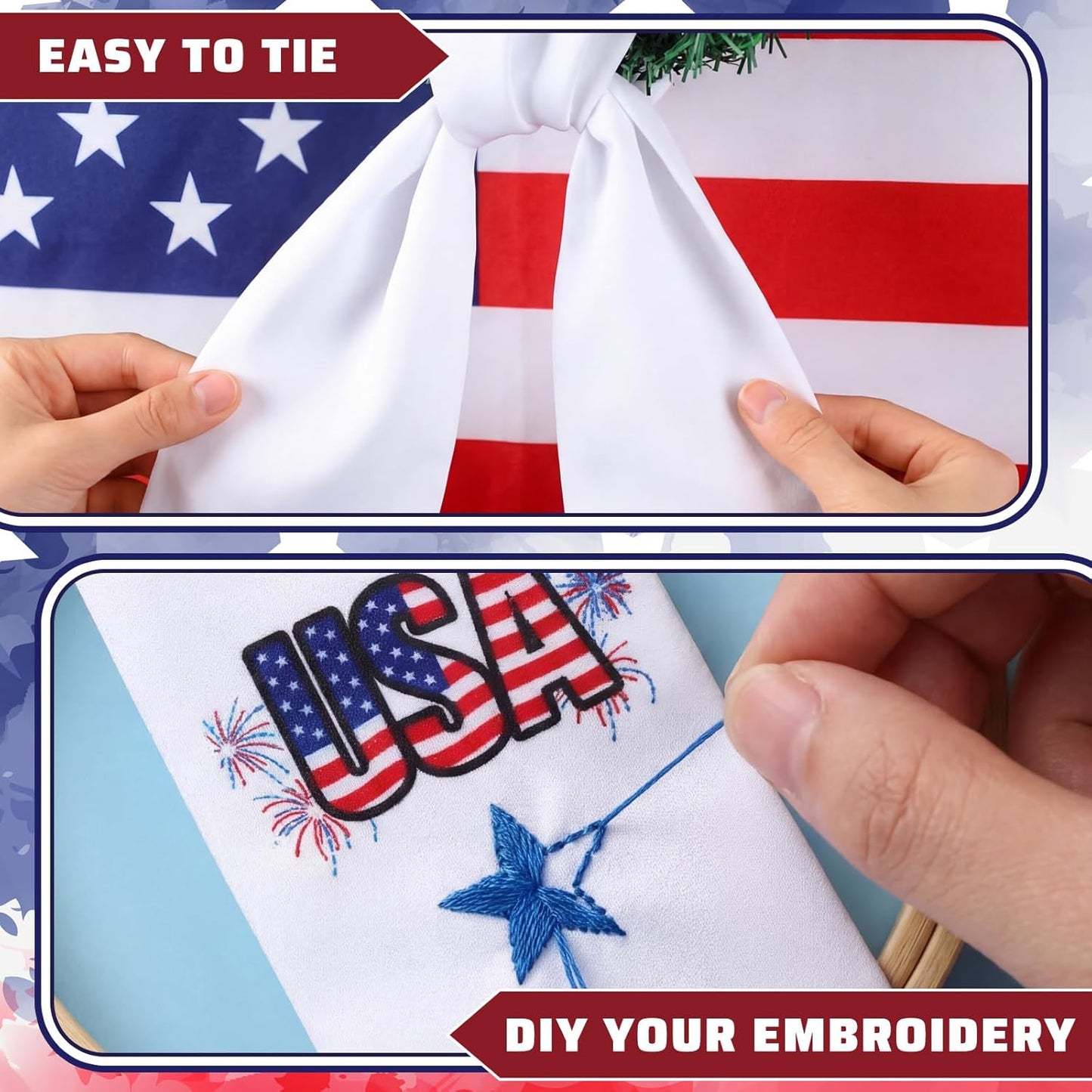 Skiennix Wreath Sash - Satin Blank Sashes for Monogramming | Indoor/Outdoor Home Decor (White, 4th of July)