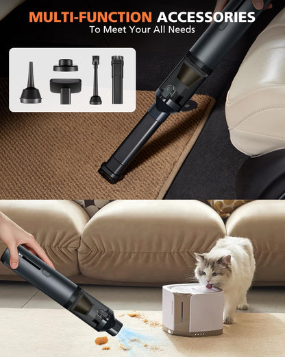 Skiennix Portable Car Vacuum - 16000Pa Powerful Suction | Cordless Rechargeable 4-in-1 Cleaner (Grey)