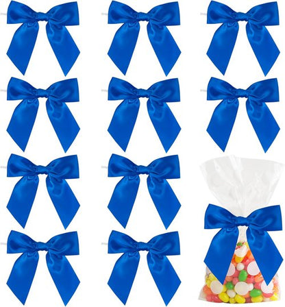 AIMUDI Royal Blue Satin Twist Tie Bows - 4.5" Pre-Tied Gift Wrapping Bows | 36 Pack for Baby Showers & Weddings
