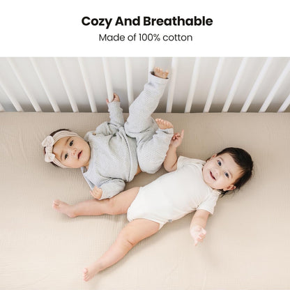 Konssy Muslin Crib Sheets for Boys, Soft Cotton Neutral Baby Sheets for Standard Crib Mattress 2 Pack, 52"x28" (Fog Green,Cream)