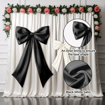 Skiennix Black & White Bow Decor - 2 Pack Large & Small Coquette Room Backdrop for Events