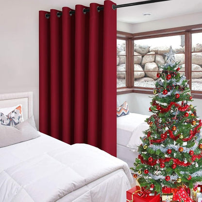 DWCN Burgundy 8.3ft W x 7ft H Privacy Room Divider Curtain Panel with Grommets - 100% Polyester, Blackout Thermal Partition for Patio Door, Living Room, Bedroom (Variation Burgundy+100"W x 84"L)