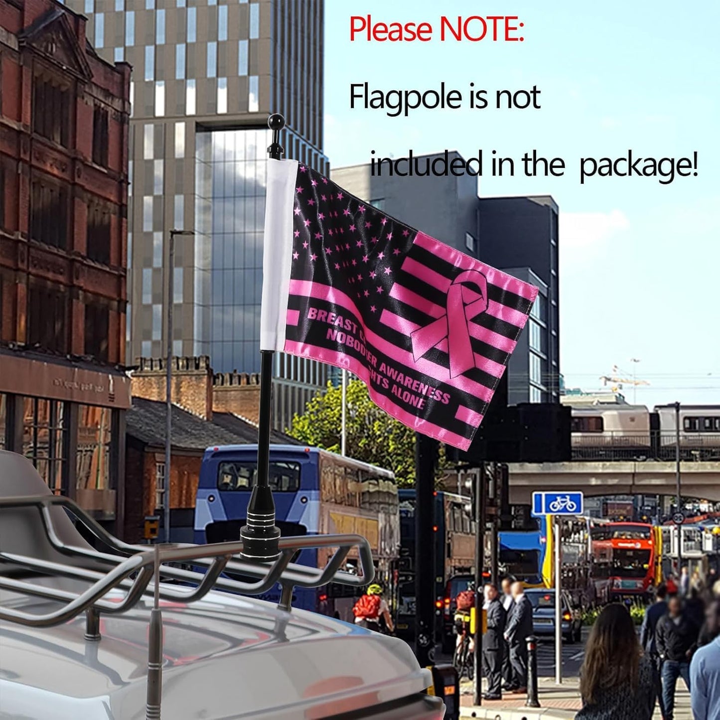 Rouge Motorcycle Flag - 6x10 Inch Double-Sided Breast Cancer Awareness Design | Durable Satin Polyester