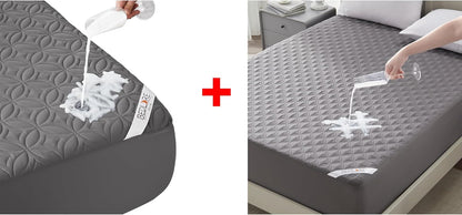 Skiennix Waterproof Mattress Protector - Noiseless Queen Size Pad with Deep Pocket | Soft & Breathable Gray Cover