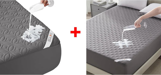 Skiennix Waterproof Mattress Protector - Noiseless Queen Size Pad with Deep Pocket | Soft & Breathable Gray Cover