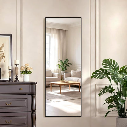 58x20 Full Length Mirror, Wall-Mounted / Freestanding Black Frame - Wide Body Mirror (Variation: Black+58"L x 20"W)