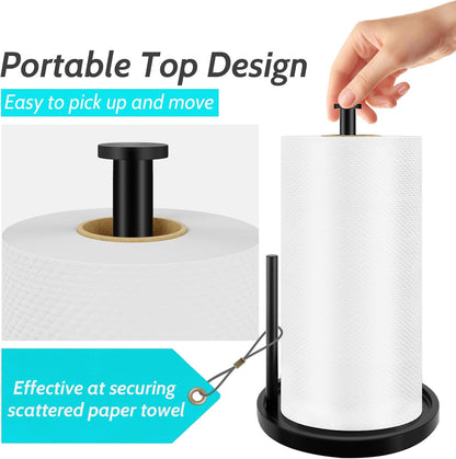 Stainless Steel Paper Towel Holder - Freestanding Design with Anti-Slip Weighted Base | Black