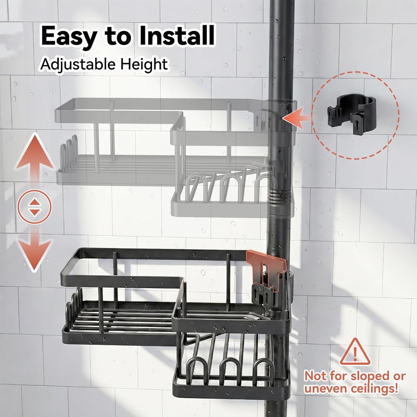 YASONIC Corner Shower Caddy - Adjustable Tension Pole Organizer | Rust-Resistant, No-Drill Installation, Black