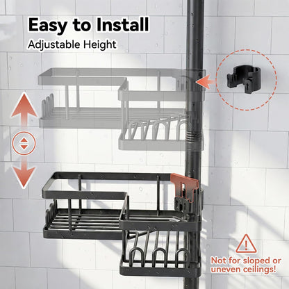 YASONIC Corner Shower Caddy - Adjustable Tension Pole Organizer | Rust-Resistant, No-Drill Installation, Black